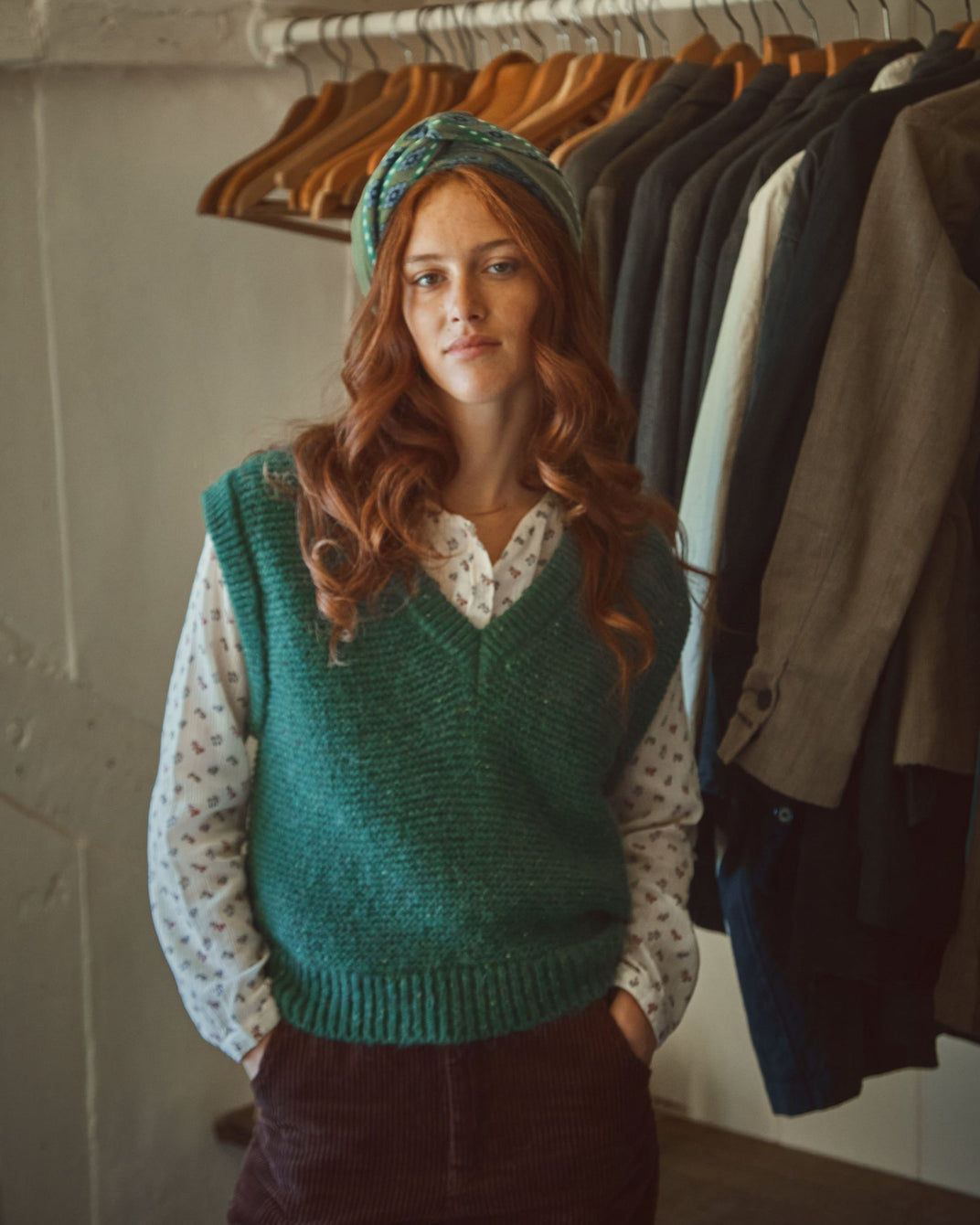 Pull sans manches en laine vert