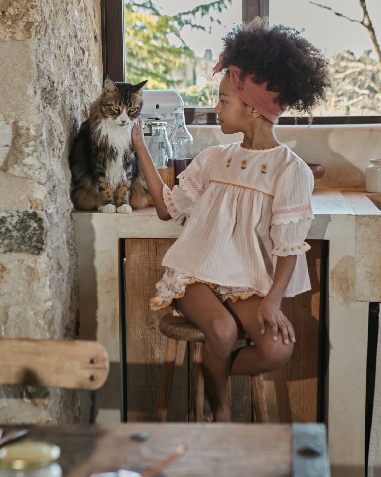 Blouse - Brodé fleurs rose