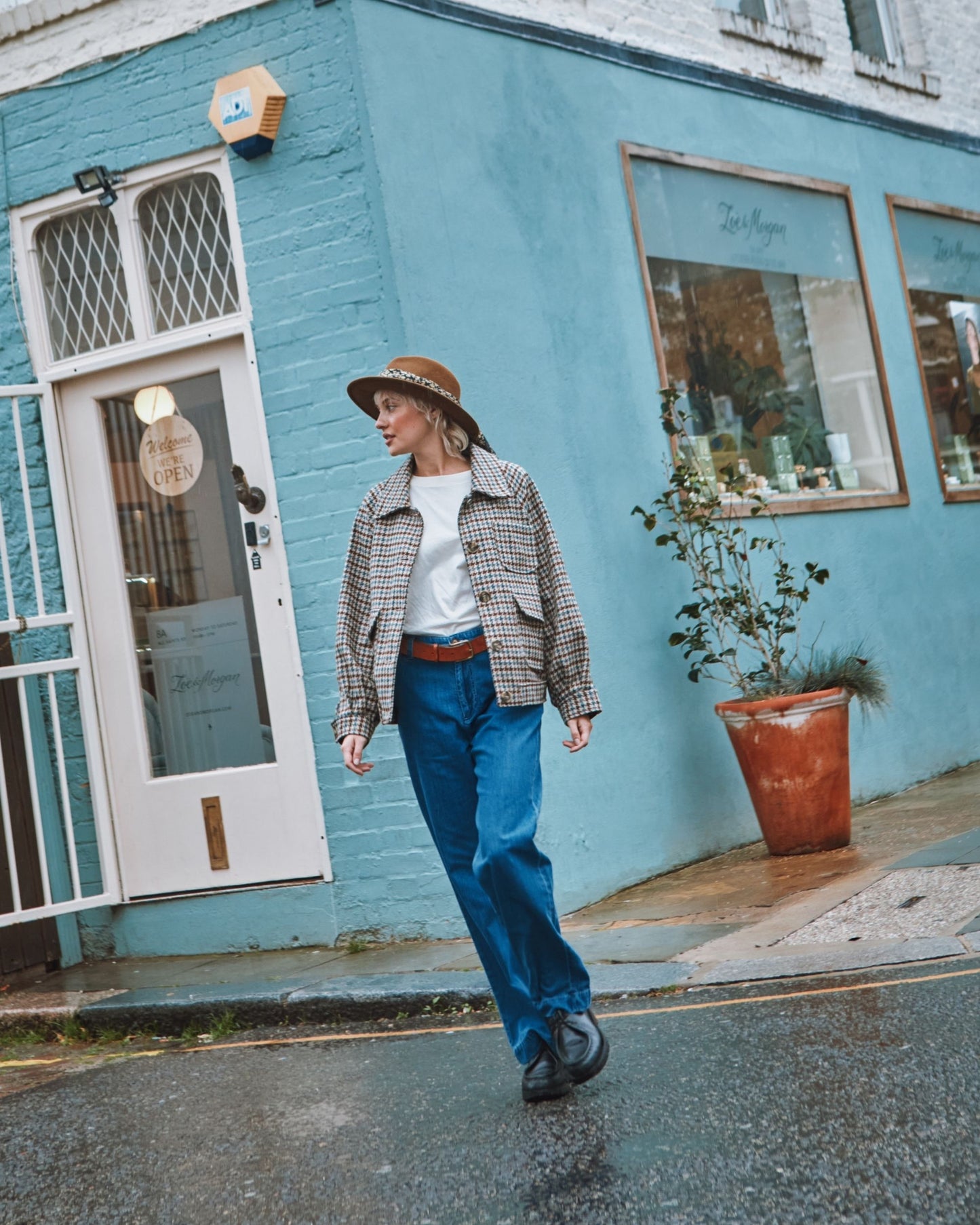 Blouson - Pied de coq beige et marron