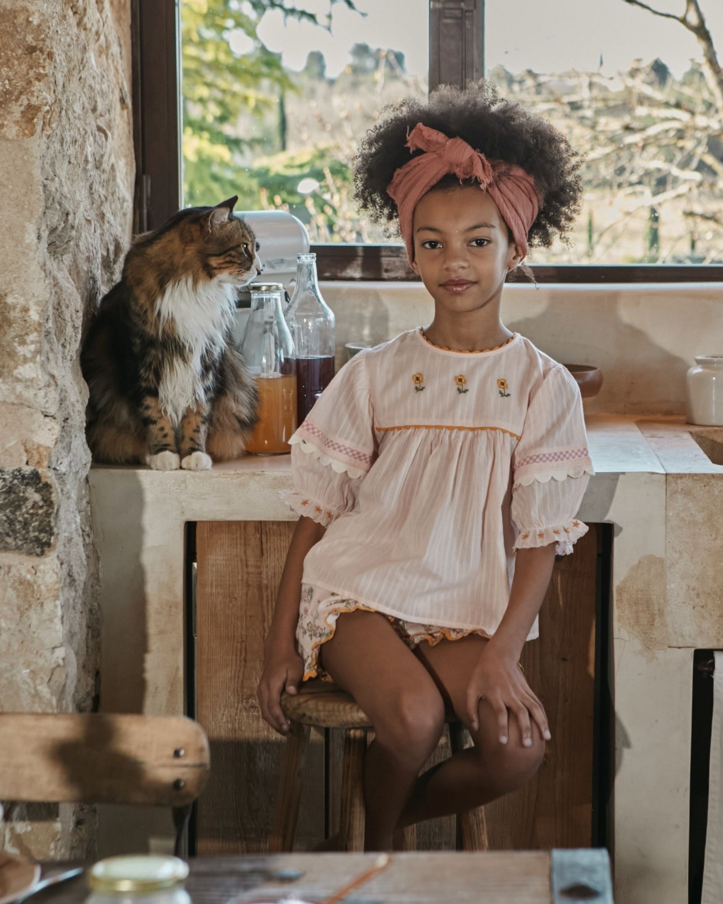 Blouse - Brodé fleurs rose