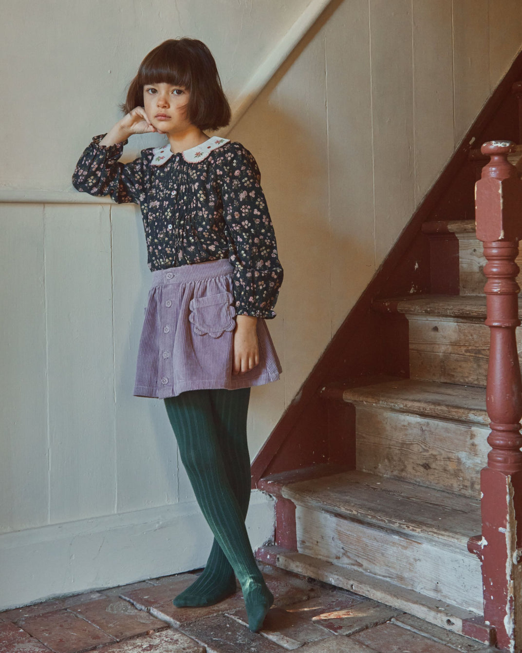 Blouse col brodé champêtre noir