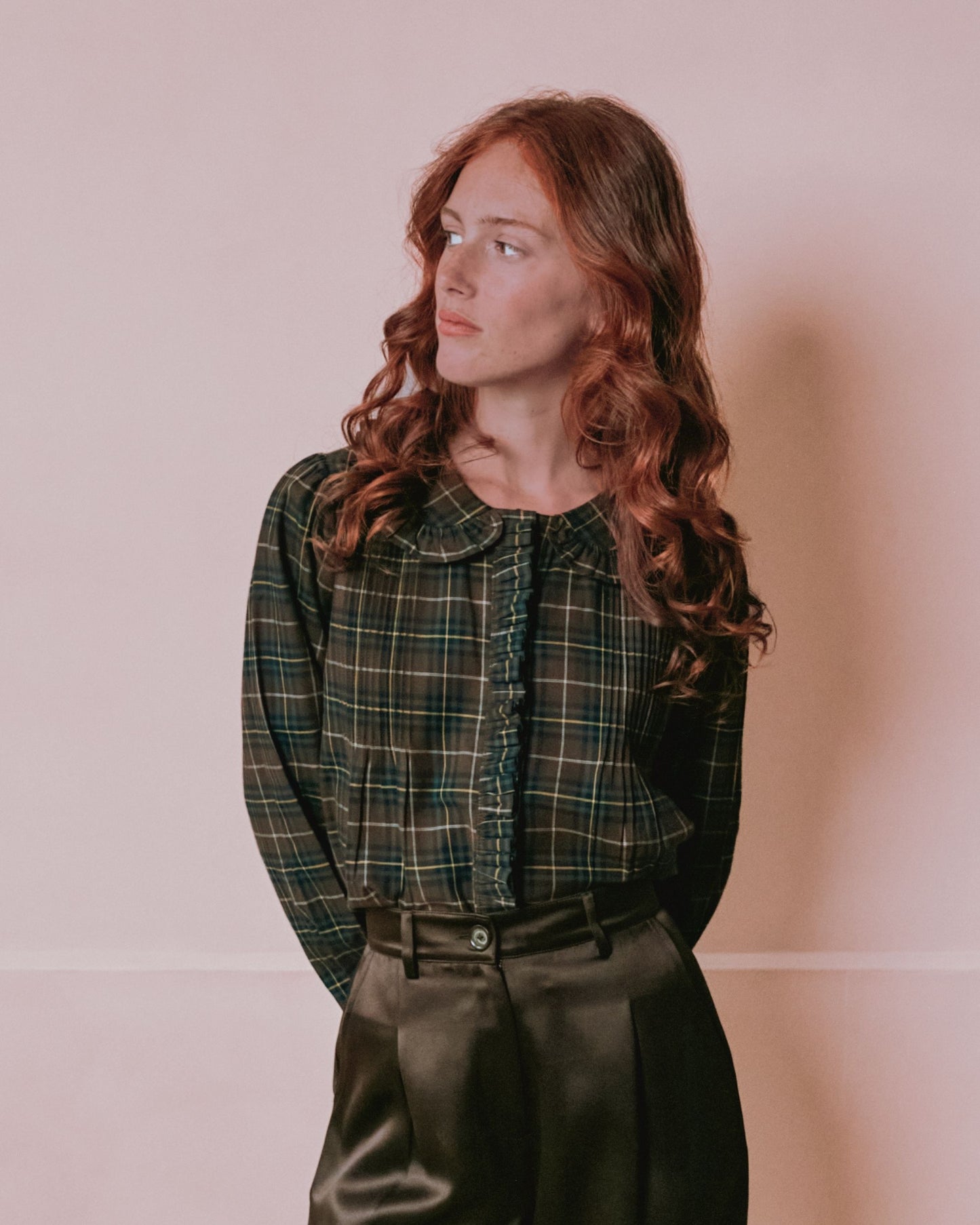 Blouse - Plissée carreaux marron