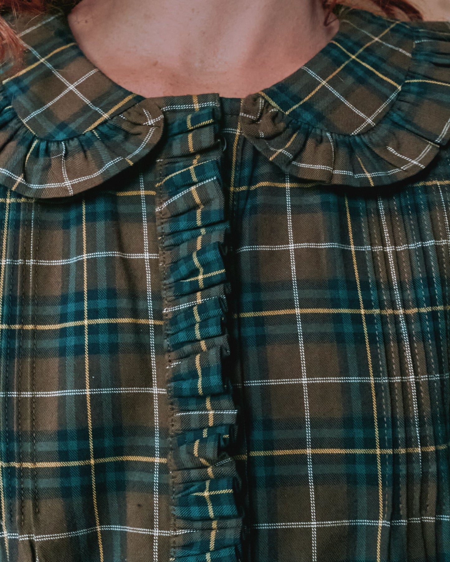 Blouse - Plissée carreaux marron