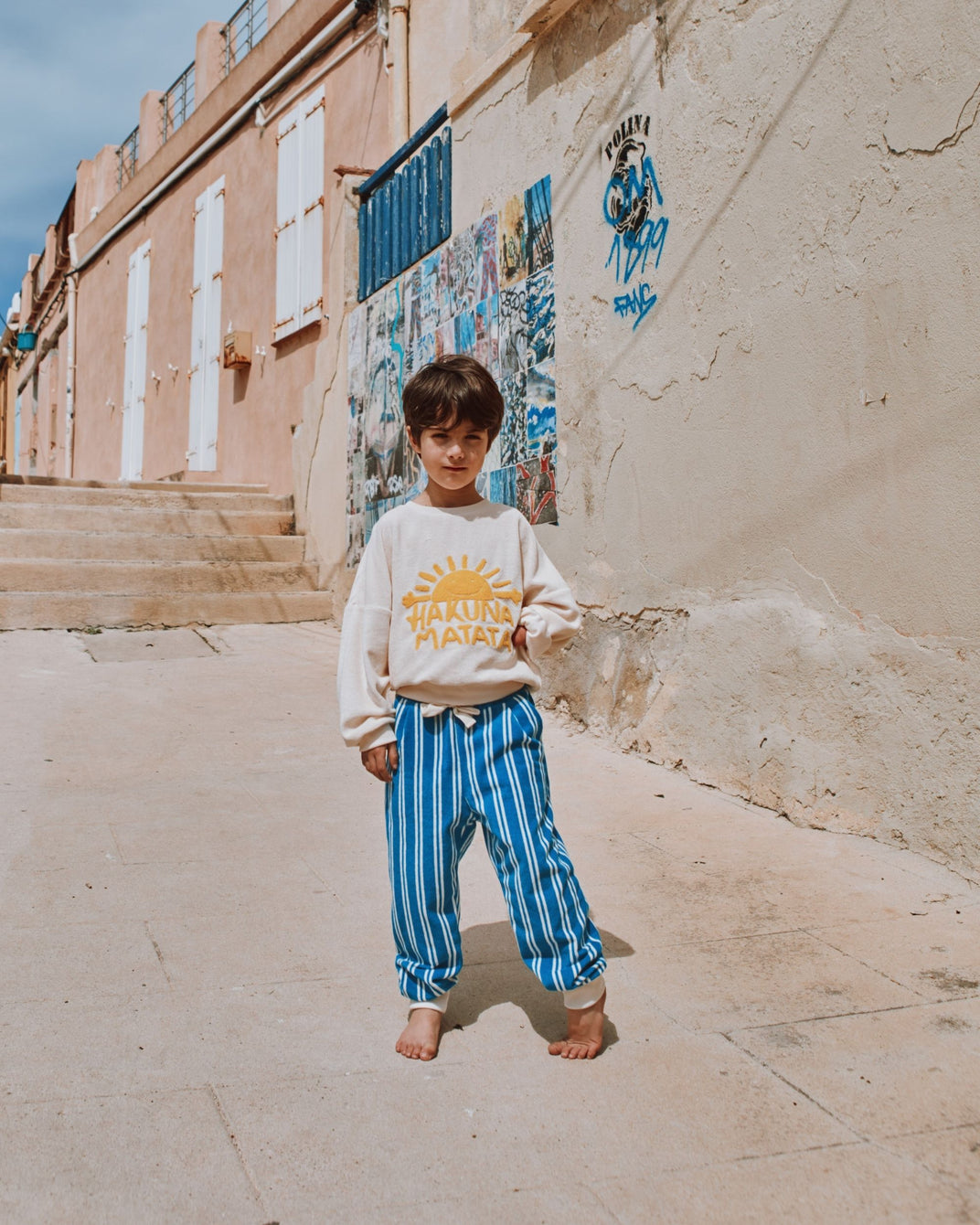 Azure striped terry joggers