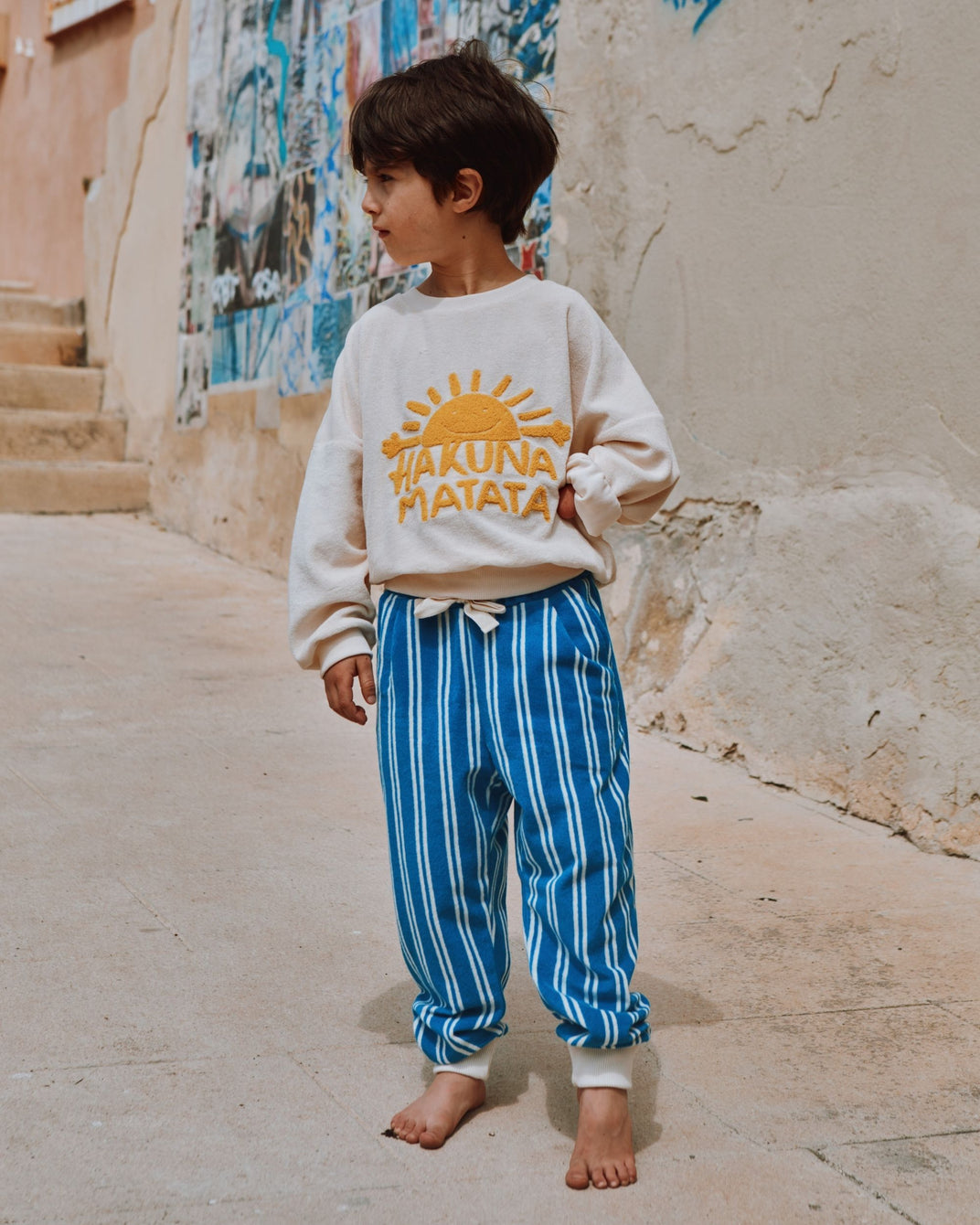 Azure striped terry joggers