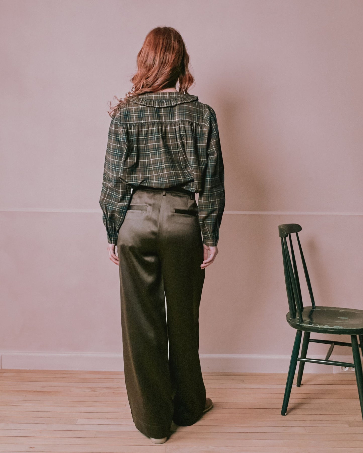Blouse - Plissée carreaux marron