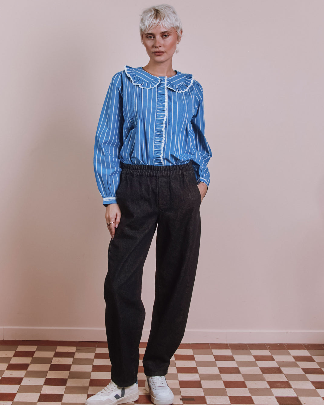 Blouse - Plissée rayures bleu
