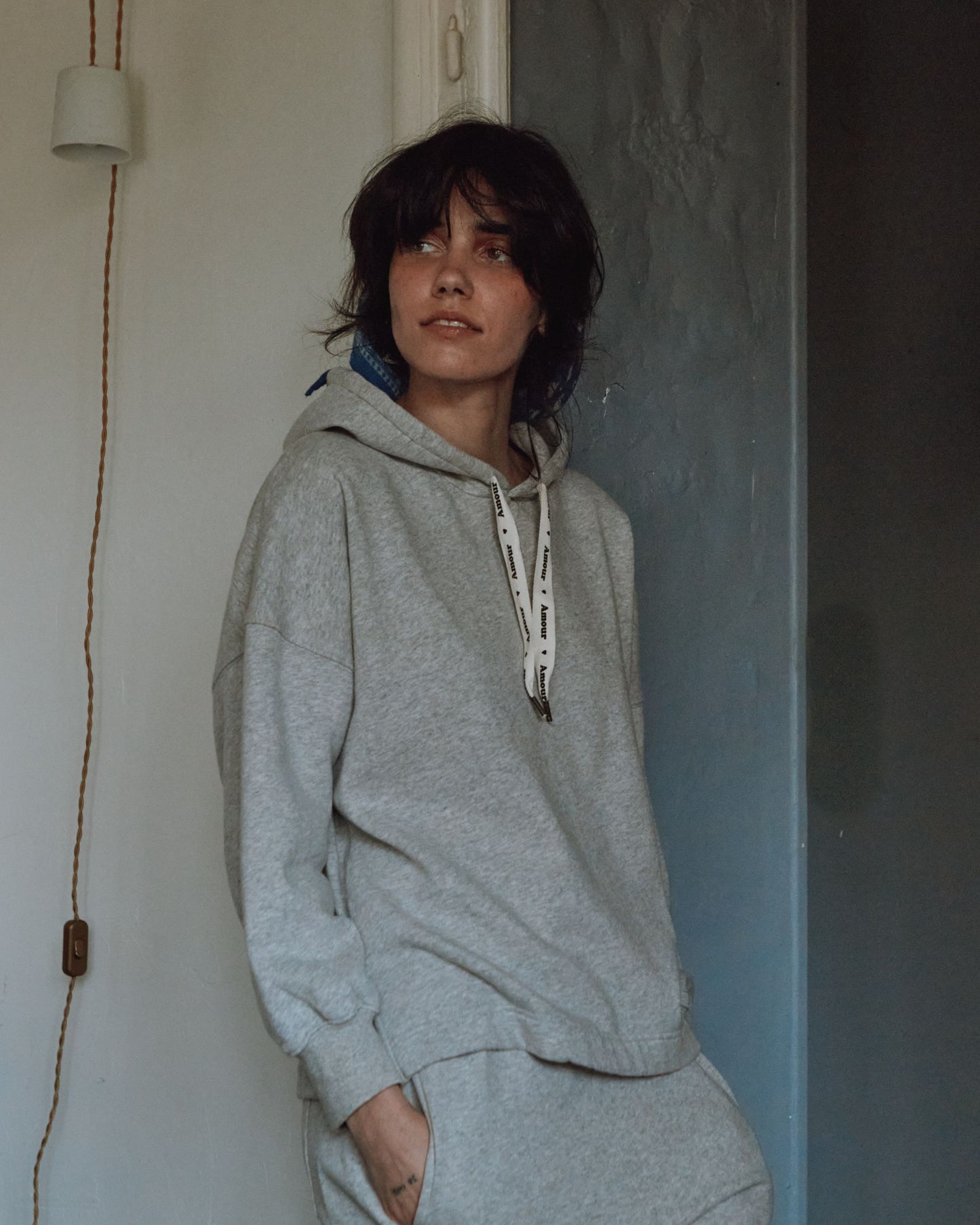 Sweat à capuche coton bio gris chiné