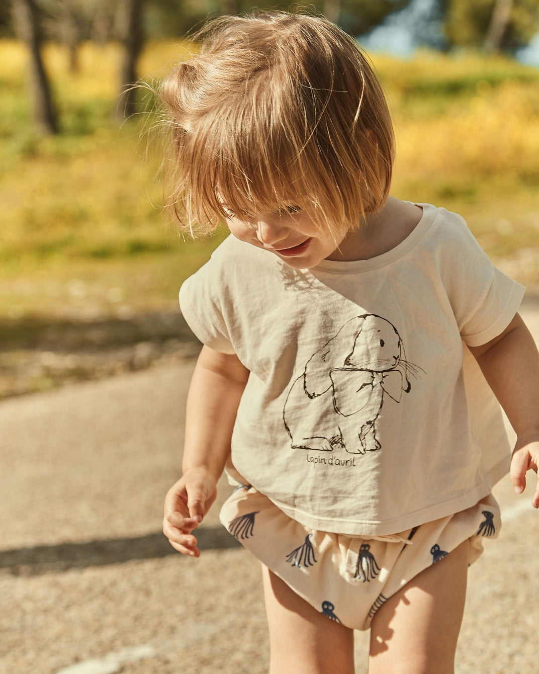 T-shirt coton bio lapin crème