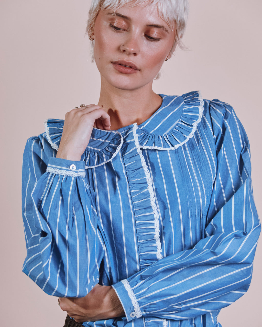 Blouse - Plissée rayures bleu