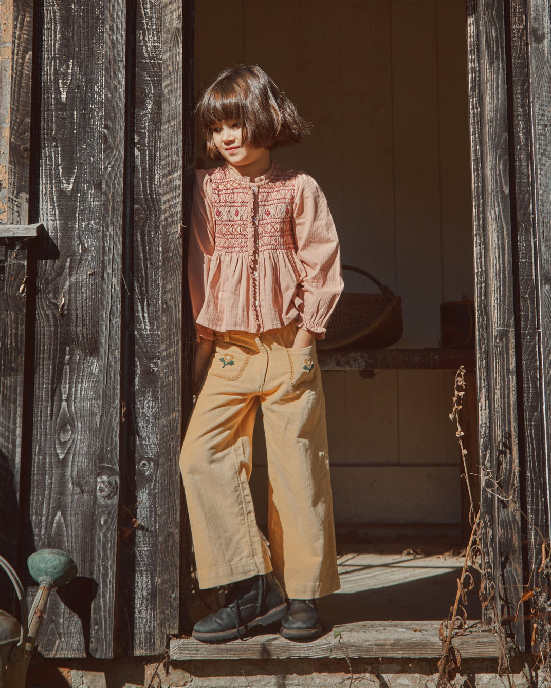Blouse smockée poudre