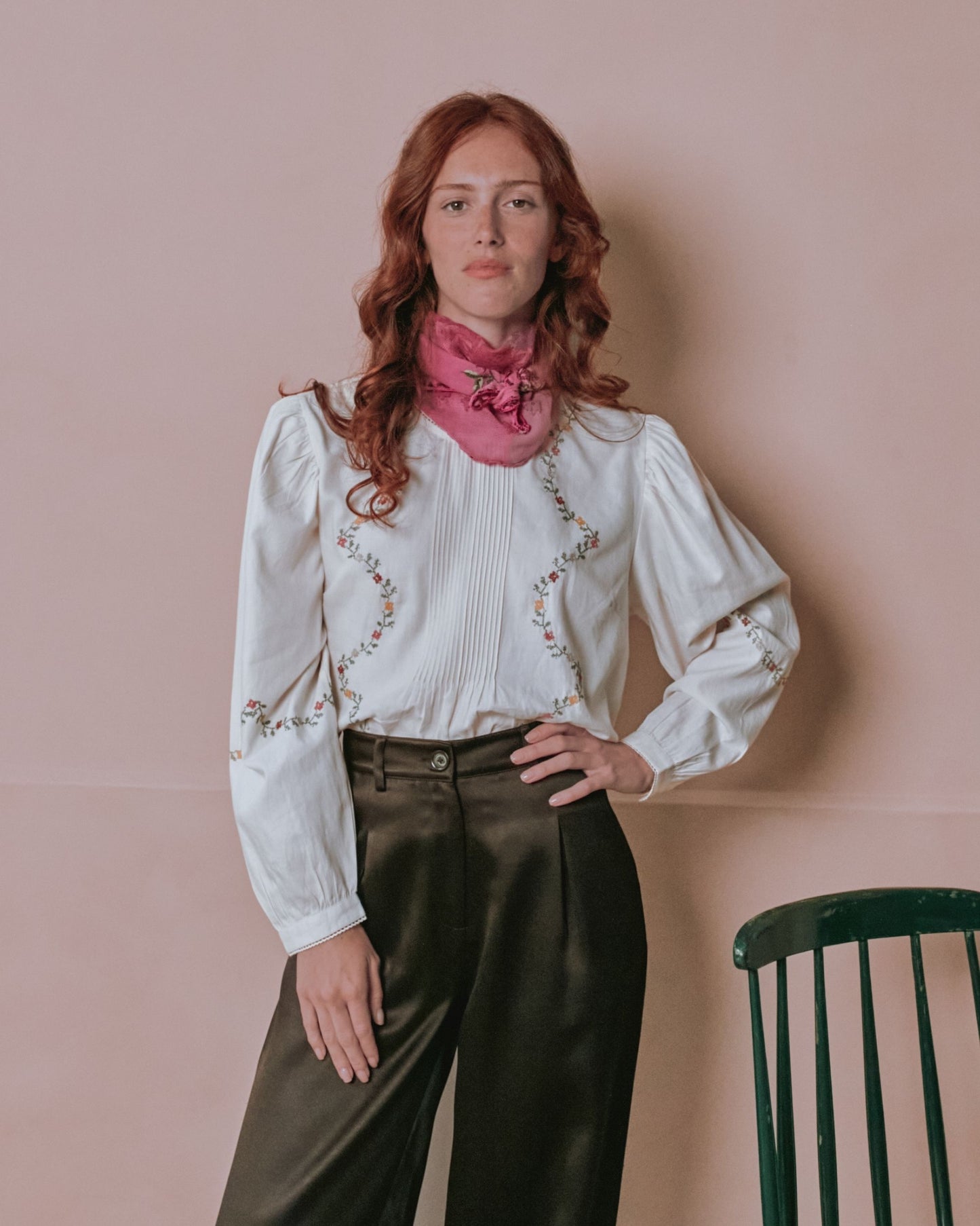 Blouse - Brodée point de croix écru