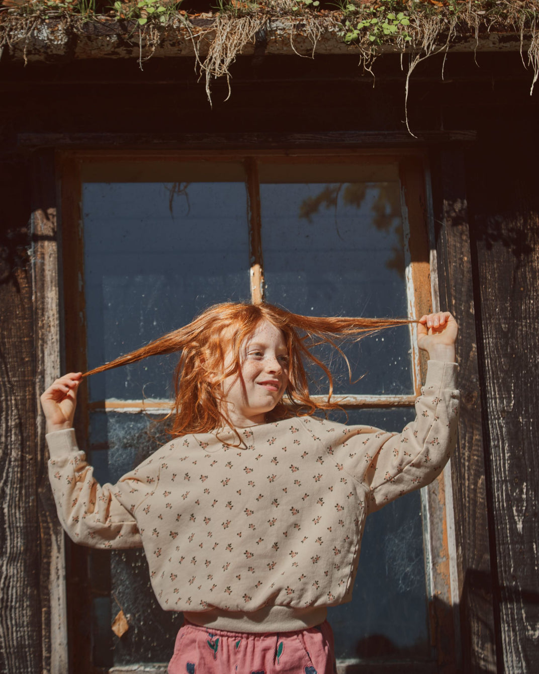 Sweat coton bio petite rose brioche