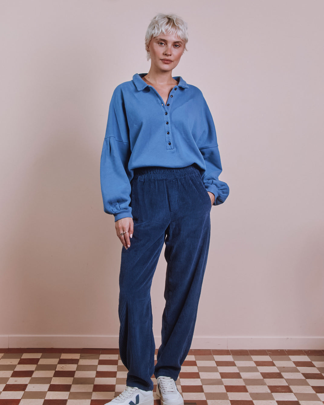 Pantalon jogger - Velours cotelé bleu
