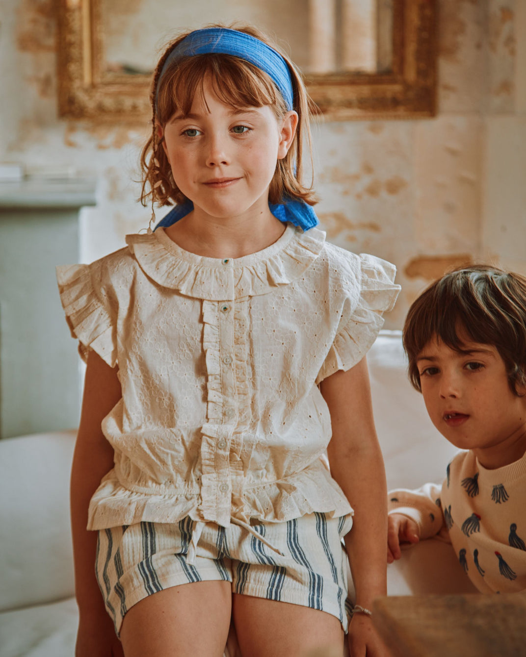 Short - gaze de coton rayure écru