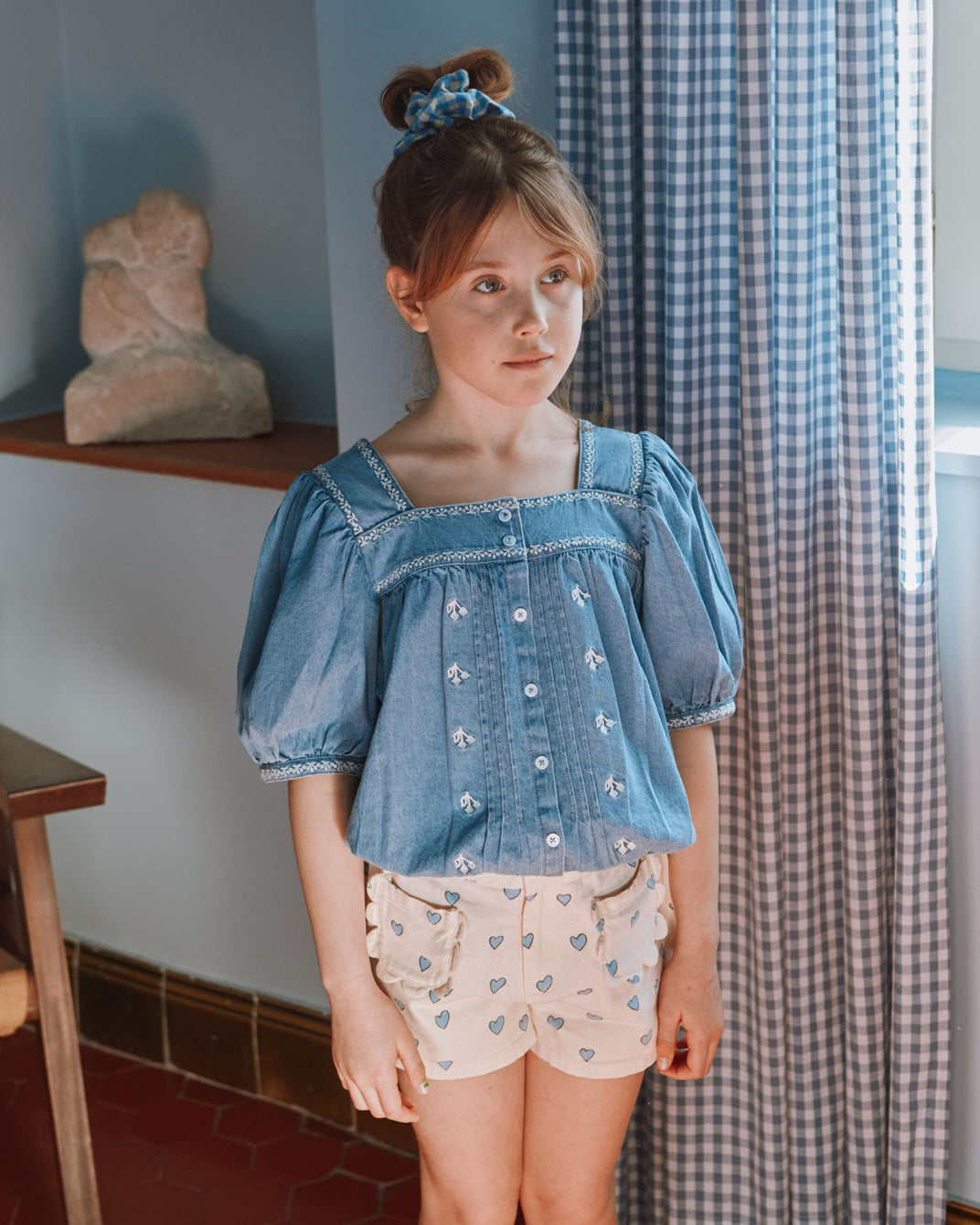 Chambray embroidered blouse