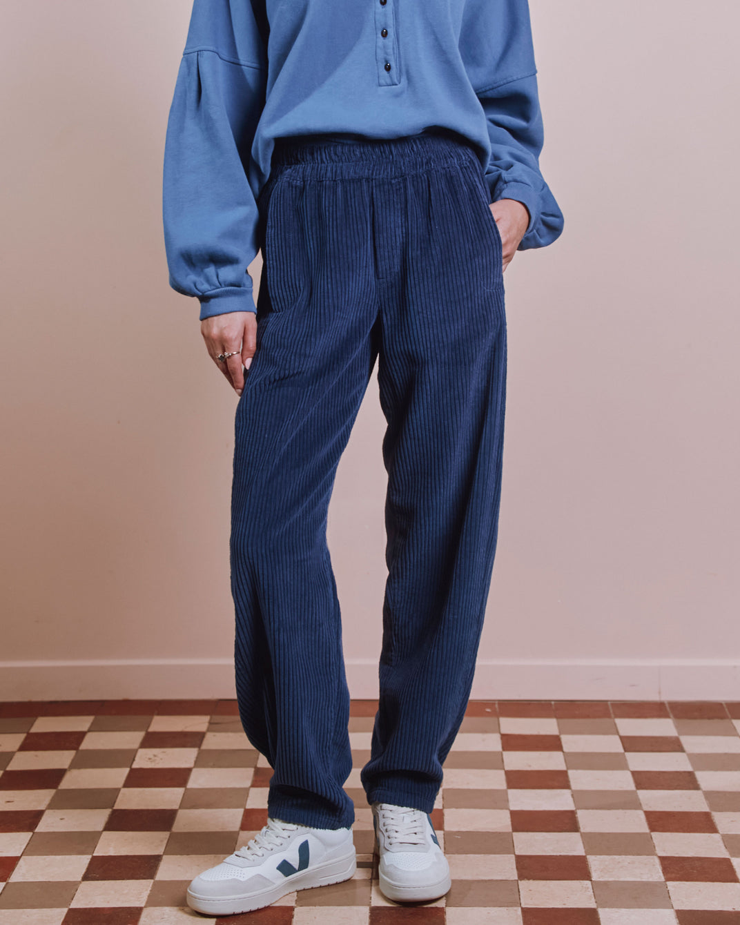 Pantalon jogger - Velours cotelé bleu