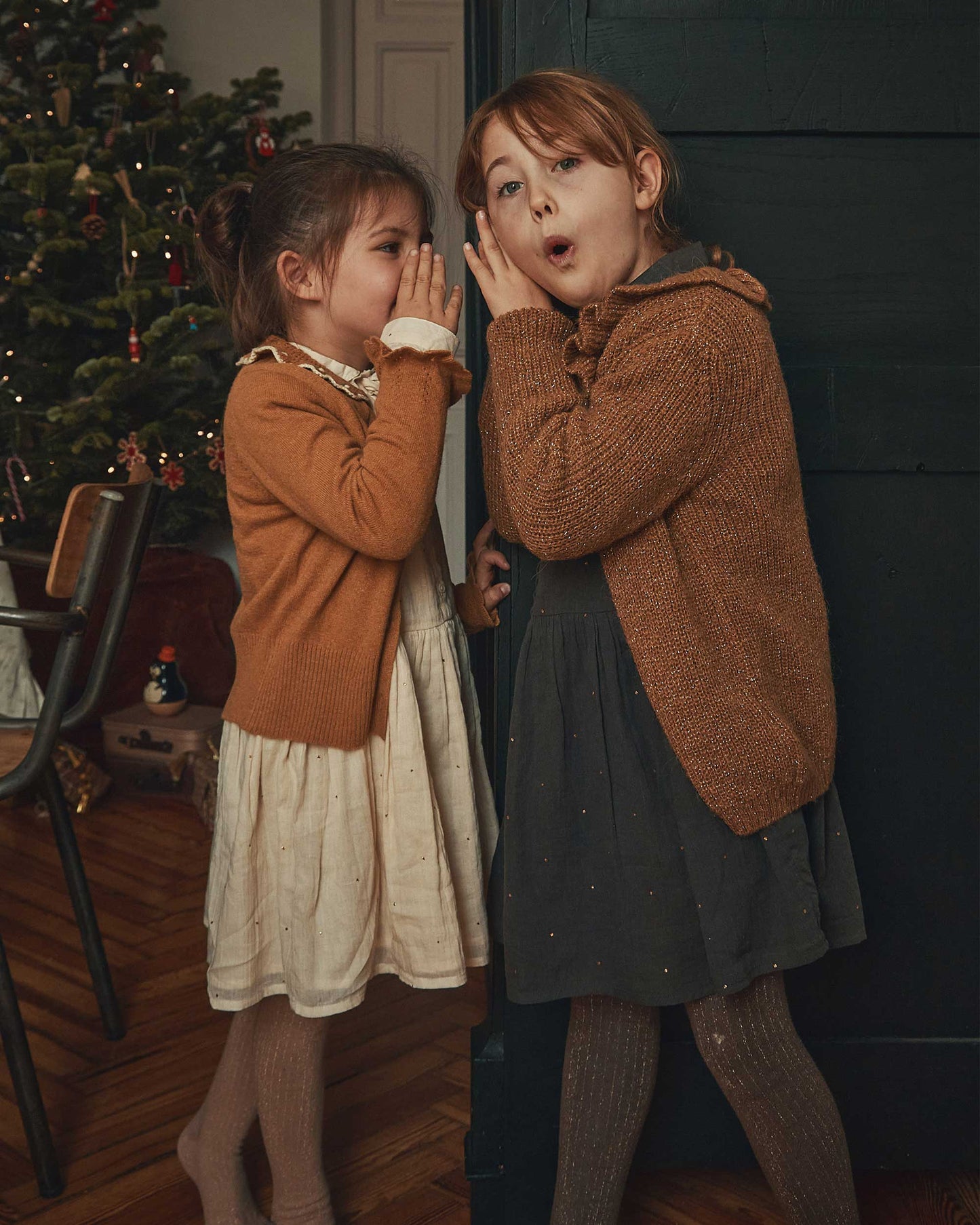 Cardigan collerette lurex marron