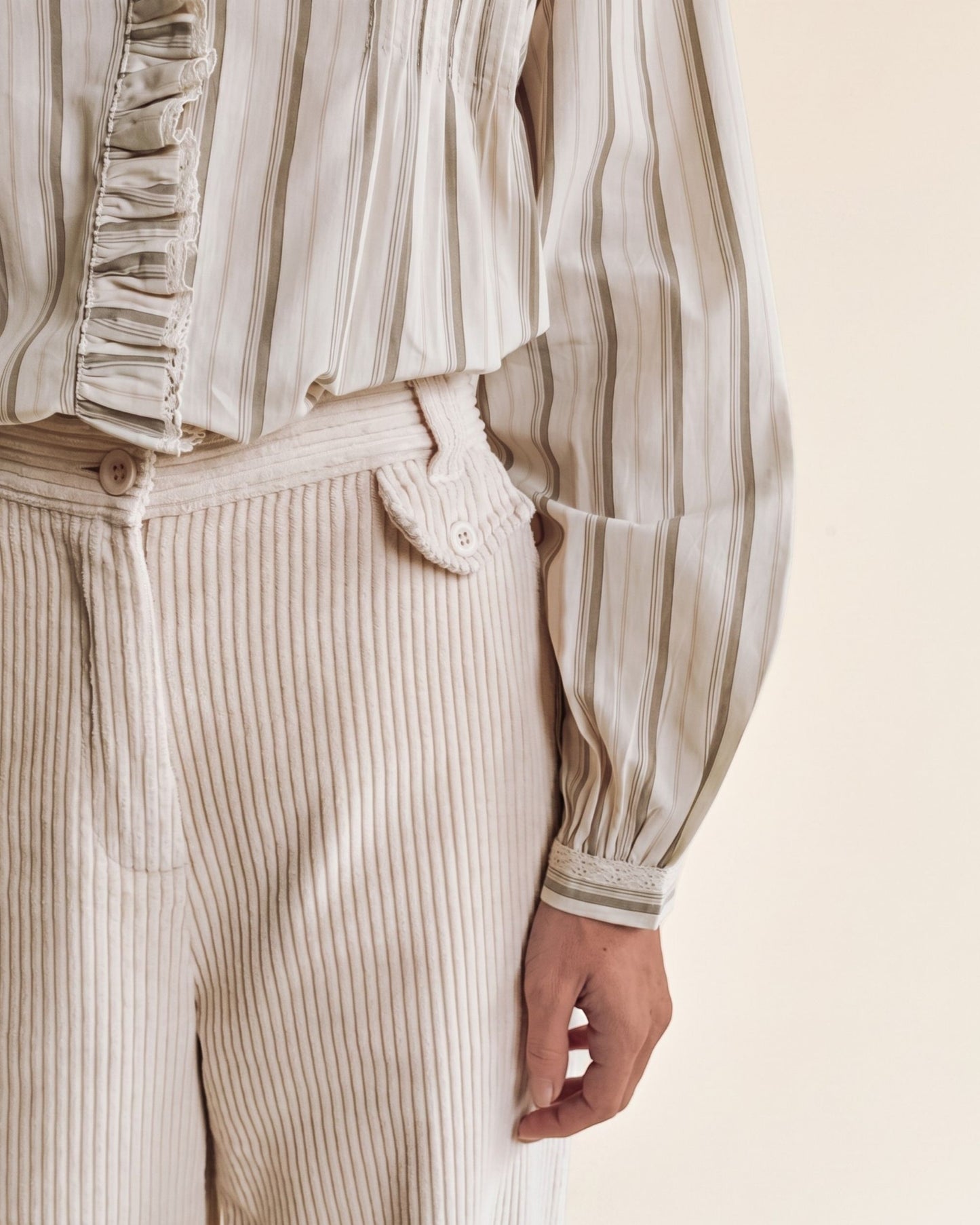 Blouse - Plissée rayures beige