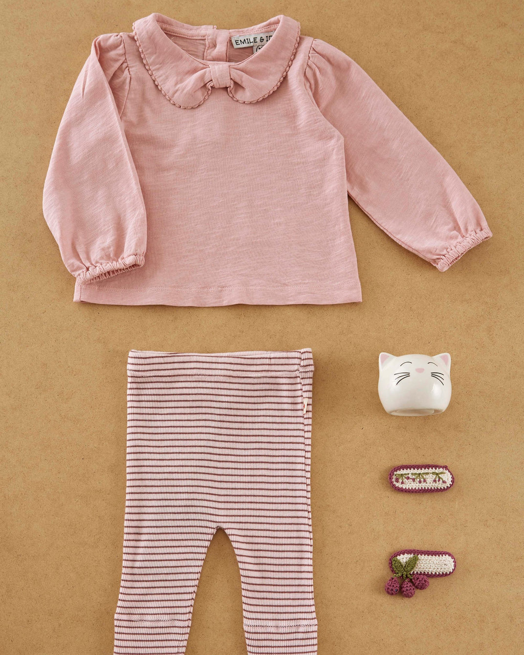 T-shirt col noeud coton bio rose