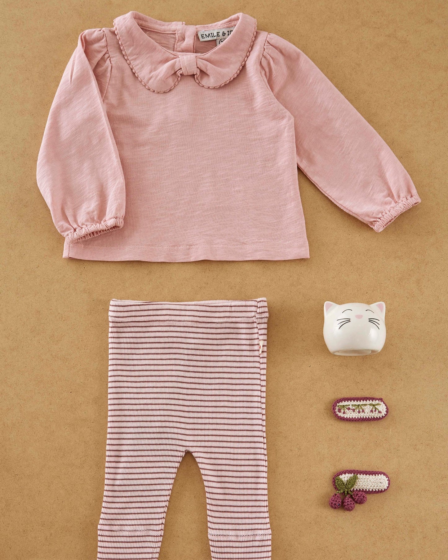T-shirt col noeud coton bio rose