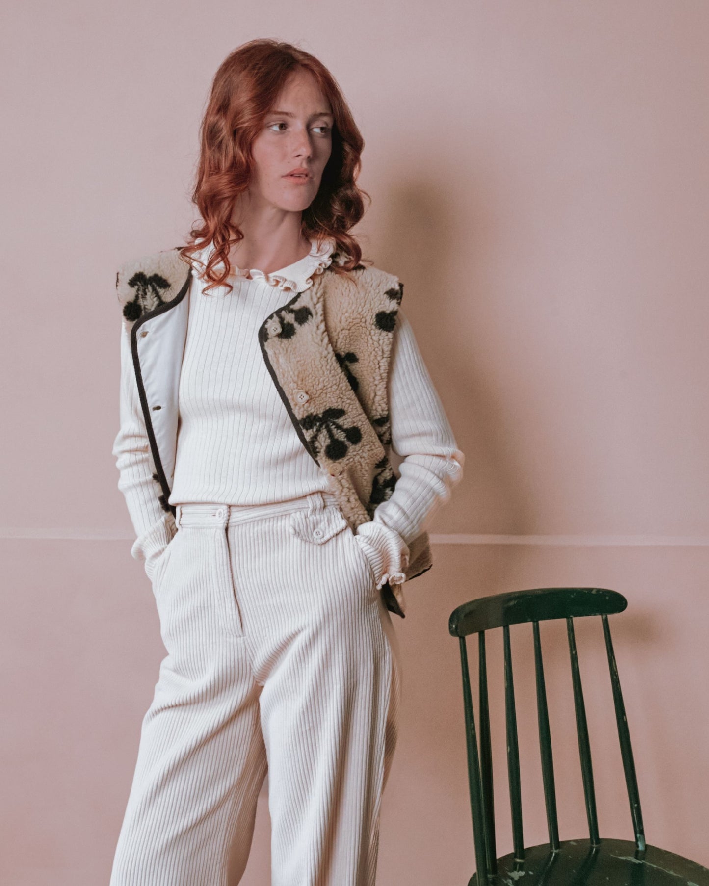 Veste sans manches - Moumoute cerises beige