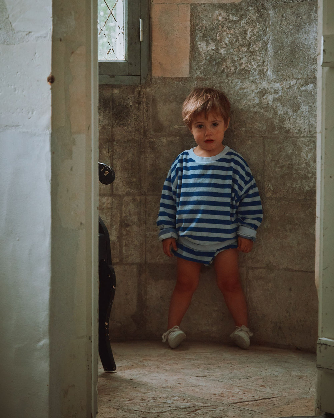 Sweat éponge rayure céleste