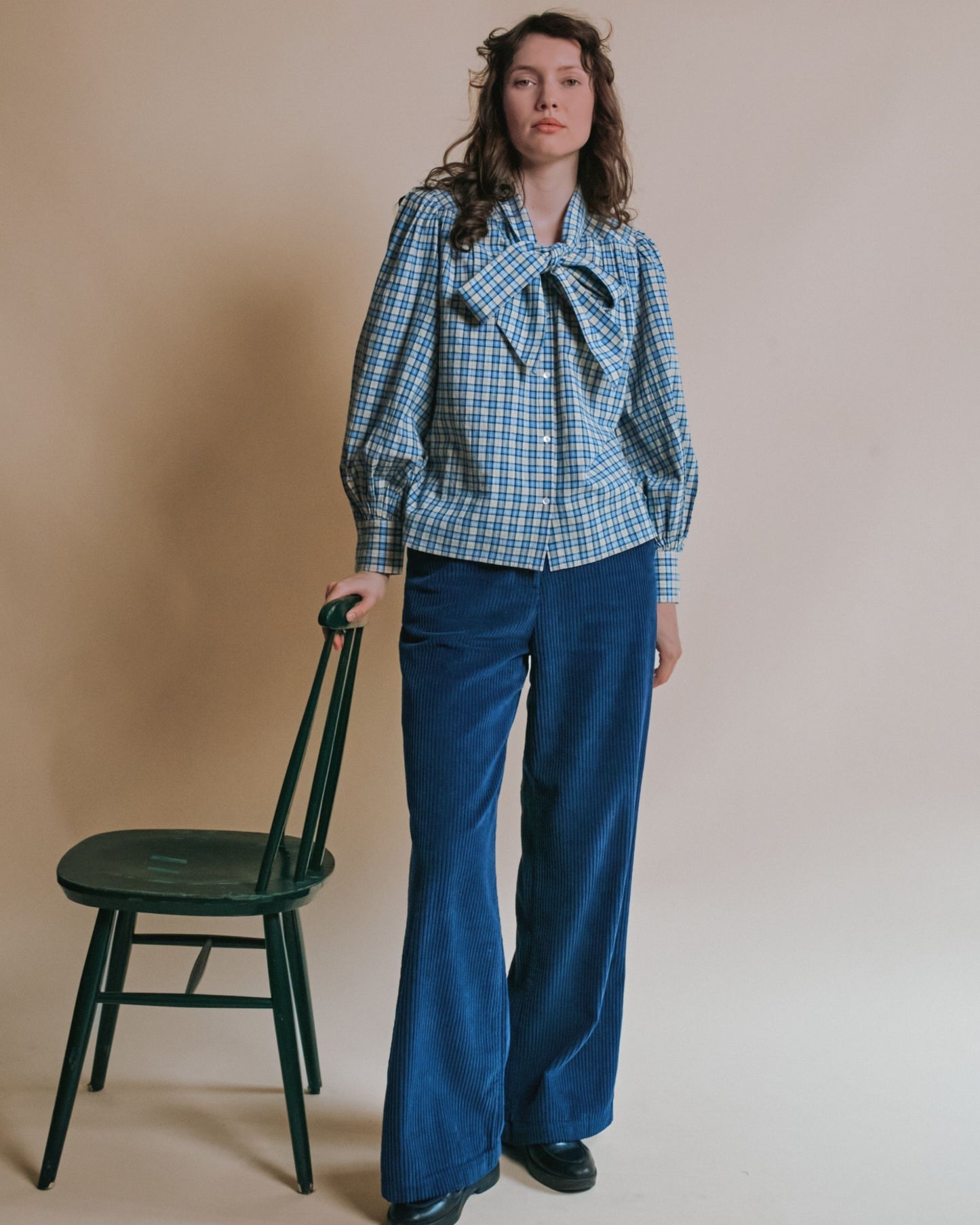 Blouse - Carreaux bleu et beige