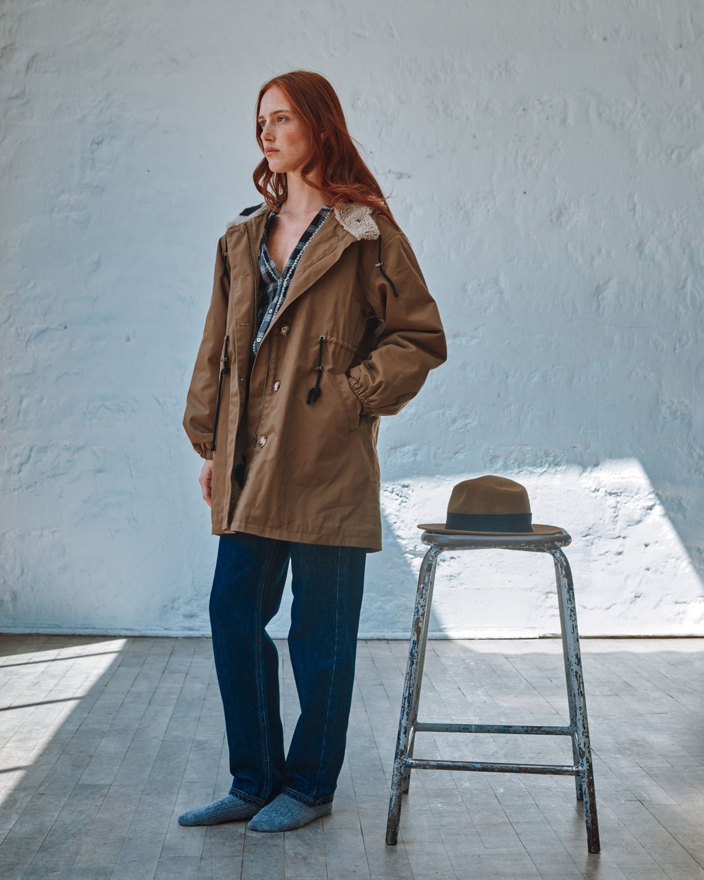 chestnut fleece-lined parka