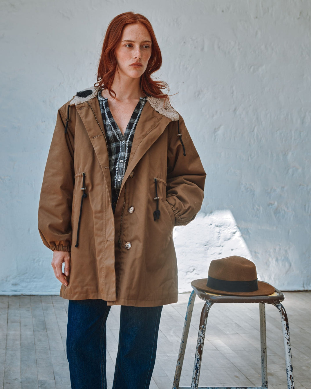 chestnut fleece-lined parka