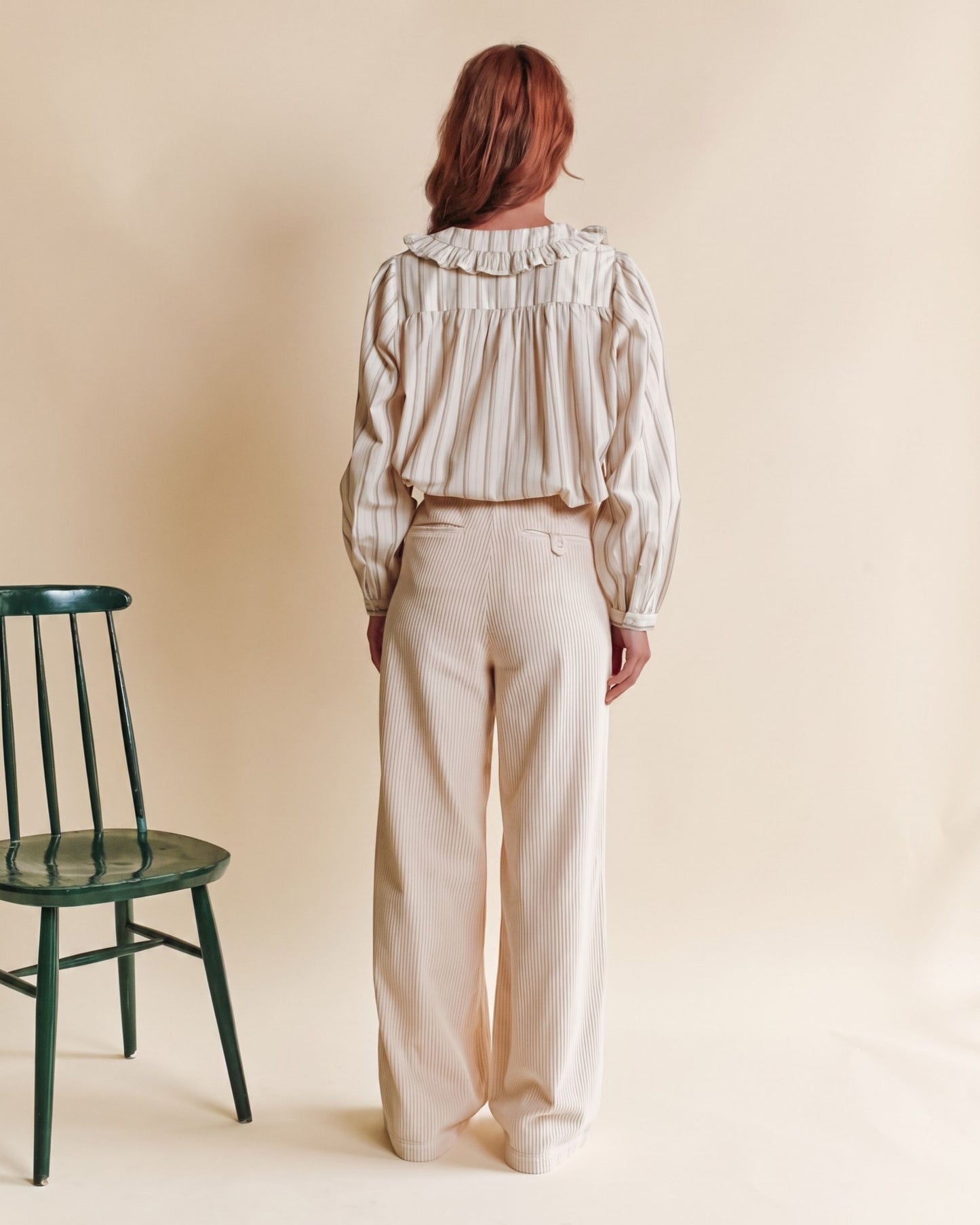 Blouse - Plissée rayures beige