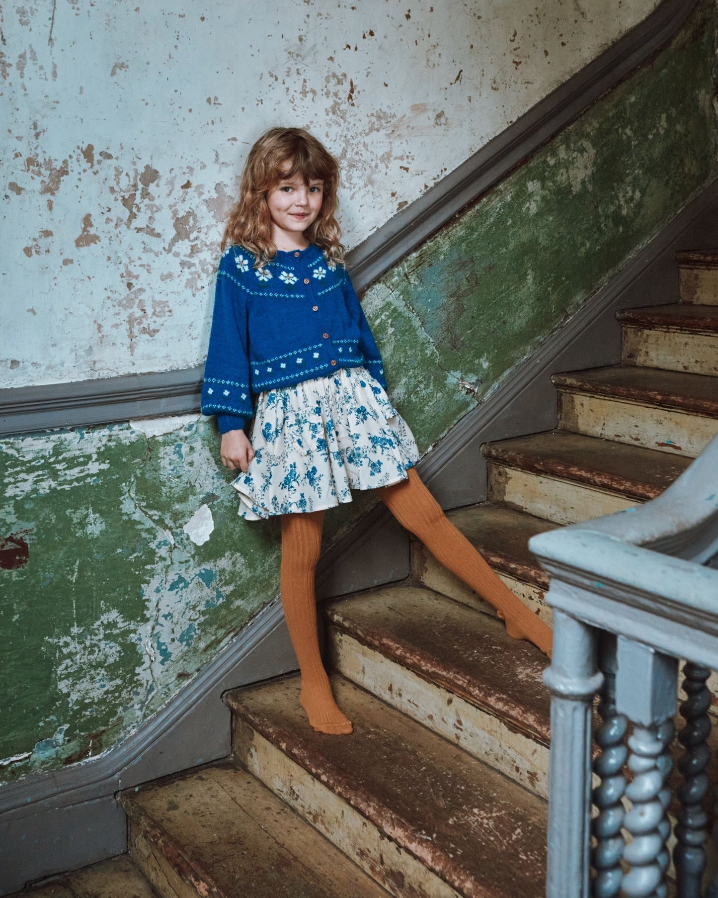 Cardigan jacquard fille marguerite bleu royal