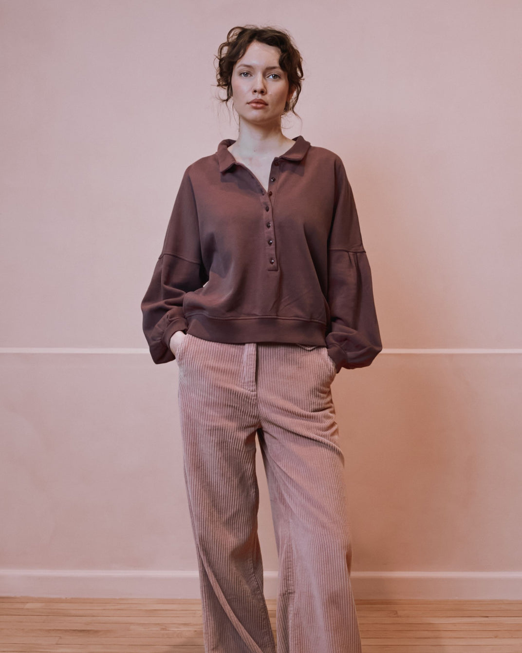 Sweat polo - Boutonné violine
