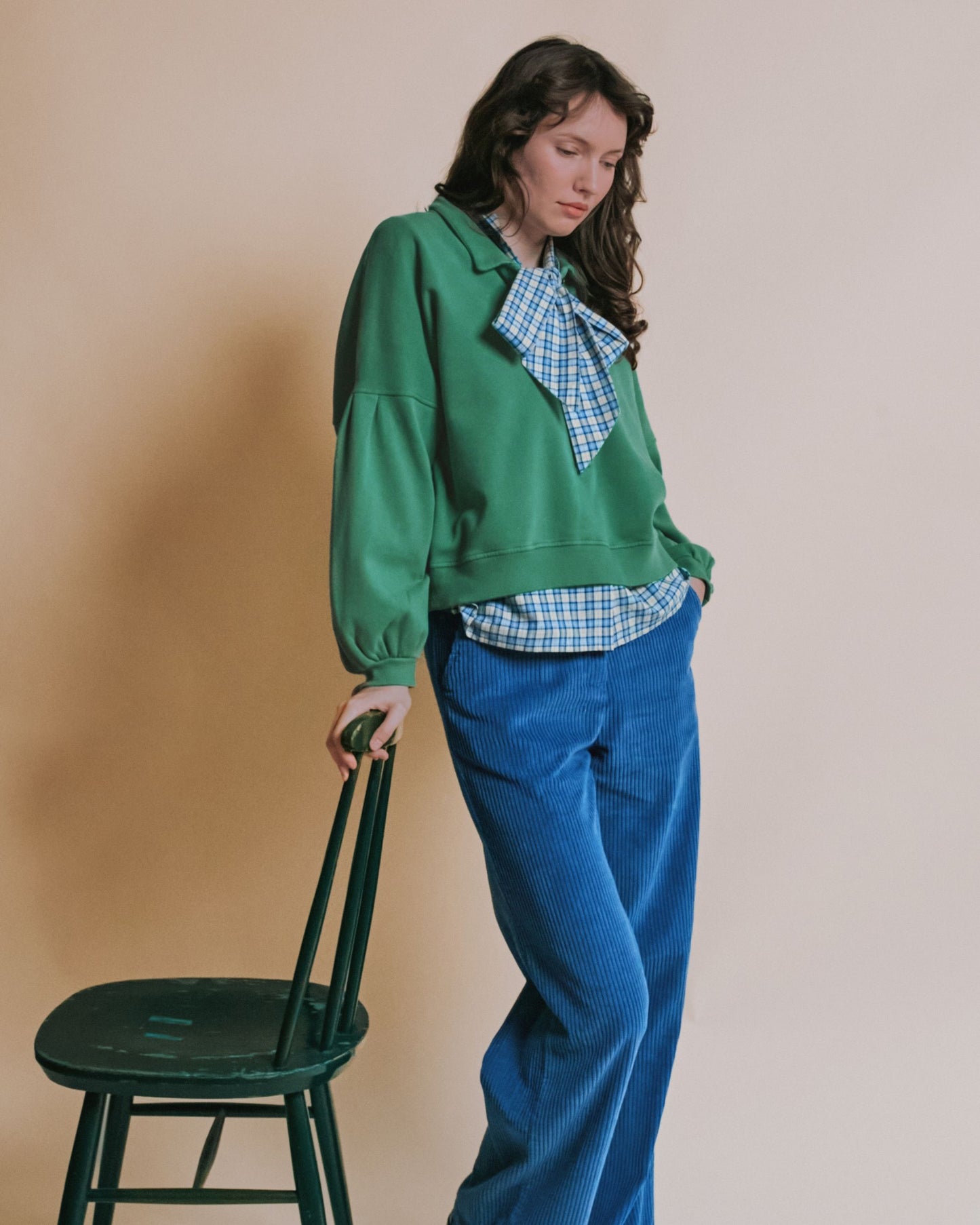 Sweat polo - Boutonné vert