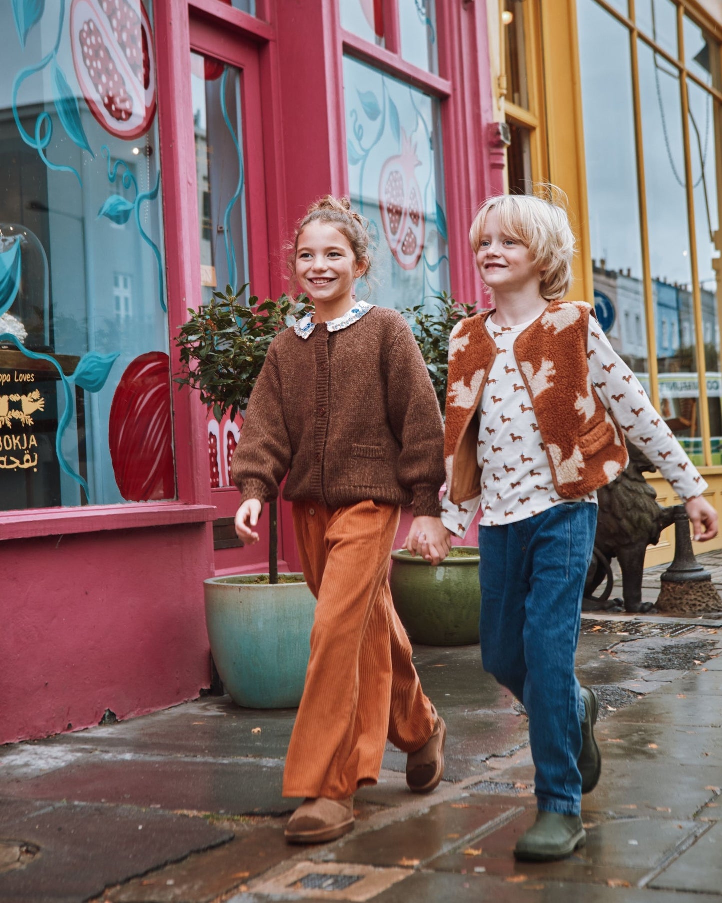 Veste sans manches enfant sherpa écureuils marron
