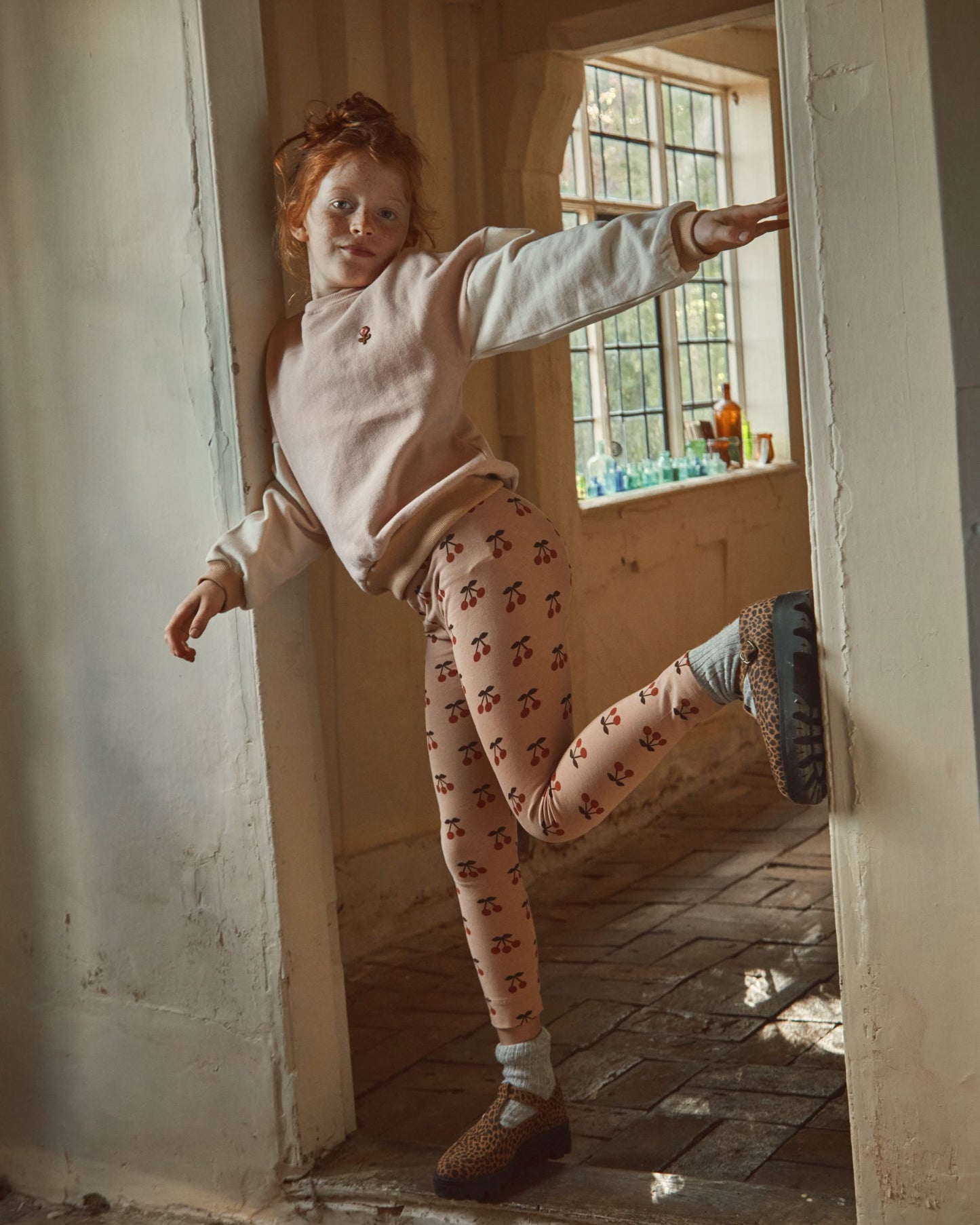 Legging coton bio grande cerise poudre