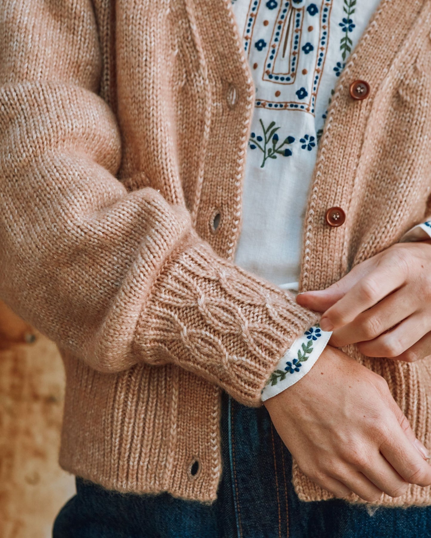 beige rib cardigan
