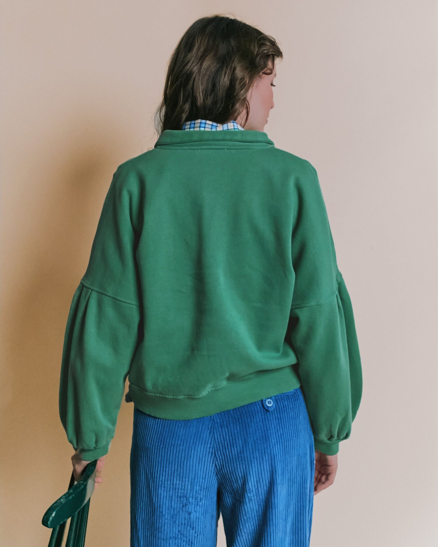 Sweat polo - Boutonné vert