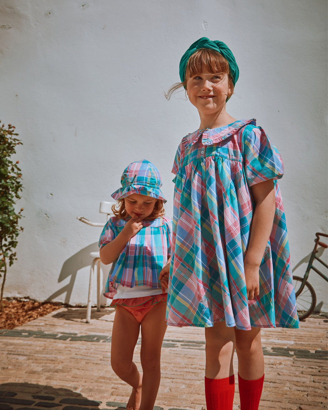 Multicolored madras check dress