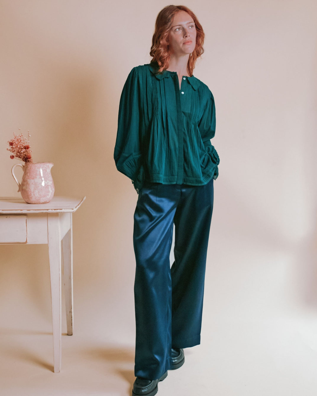Blouse - Dentelle col brodé foret