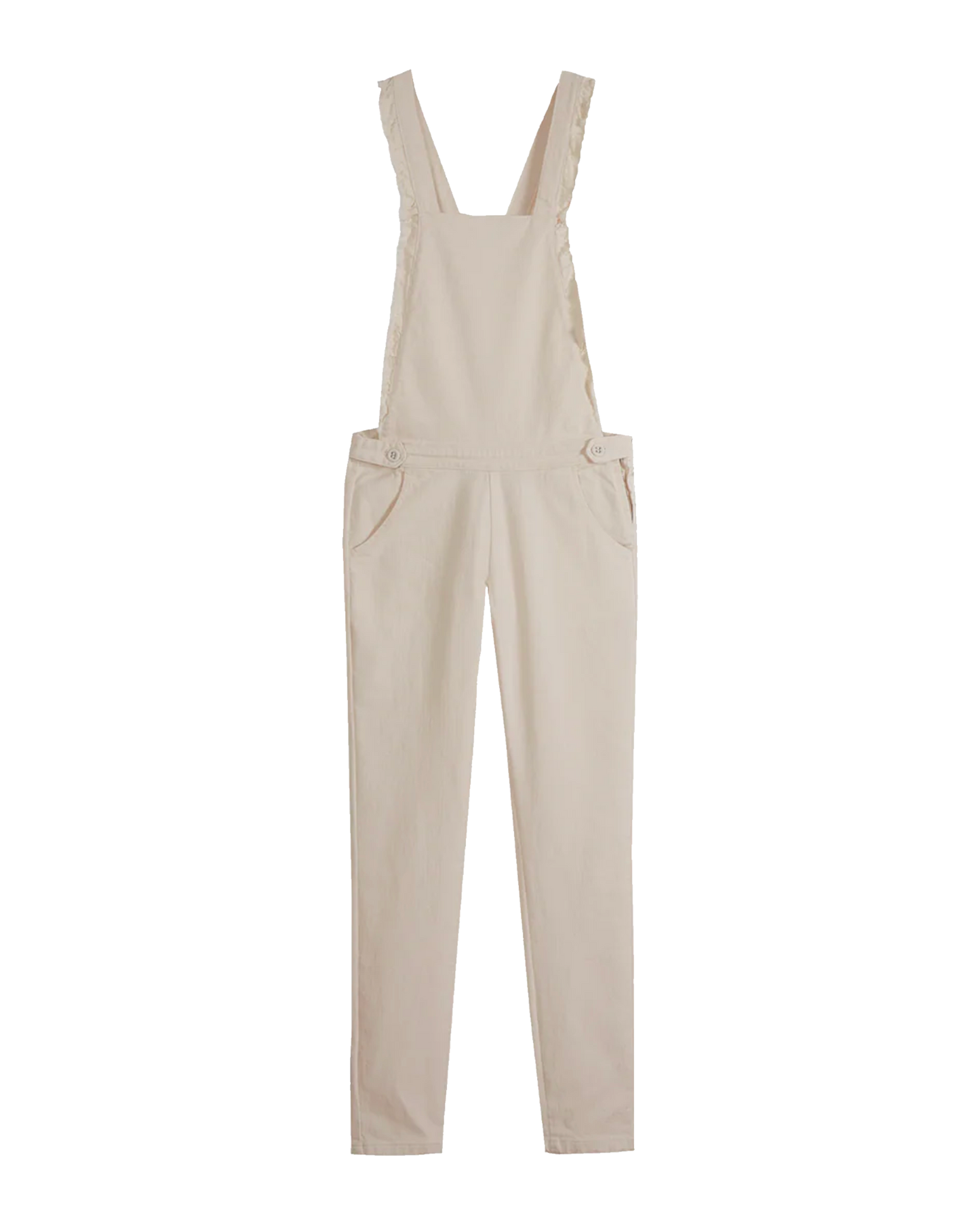 Ecru crossed back denim overalls