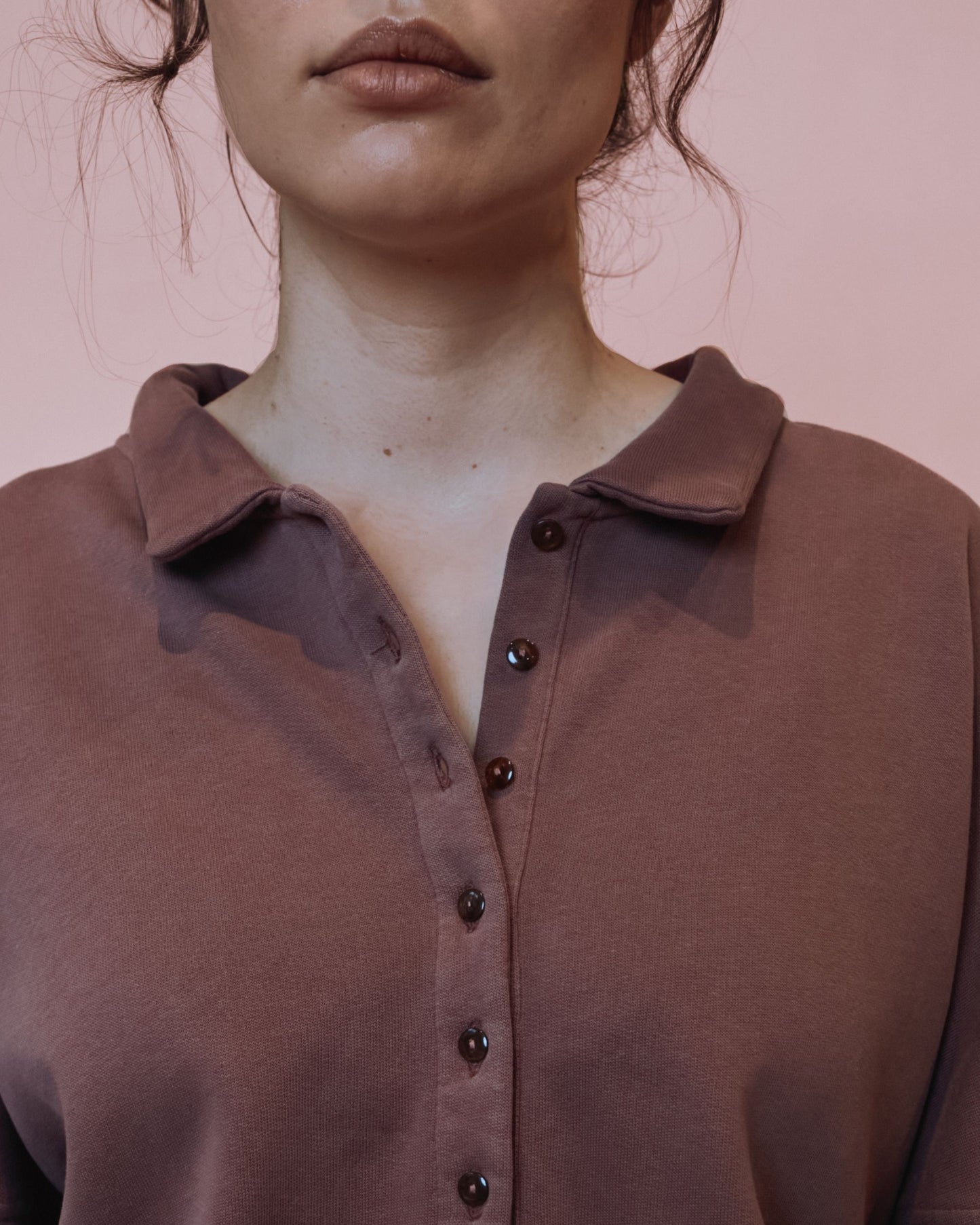 Sweat polo - Boutonné violine