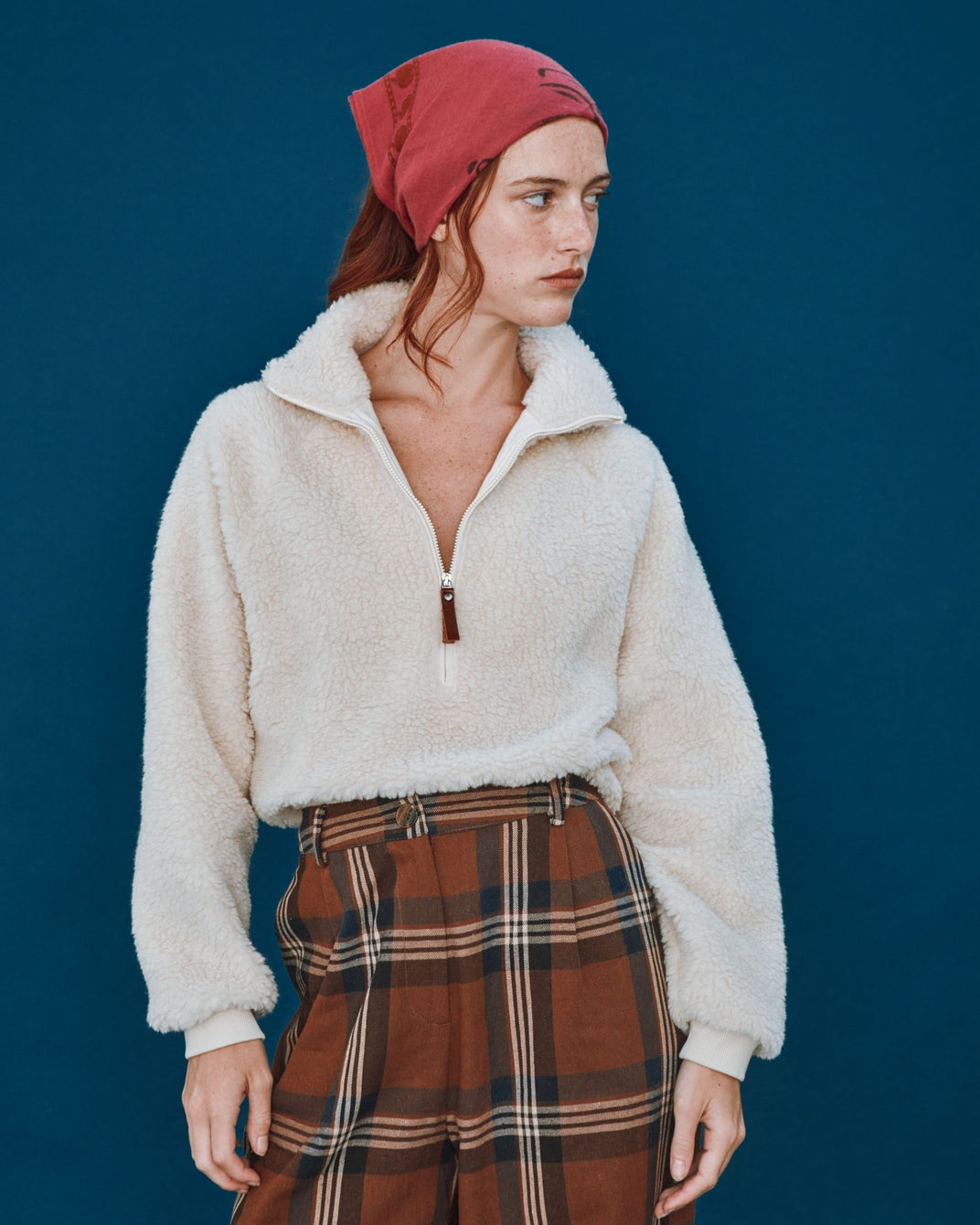 Sweat zippé sherpa écru