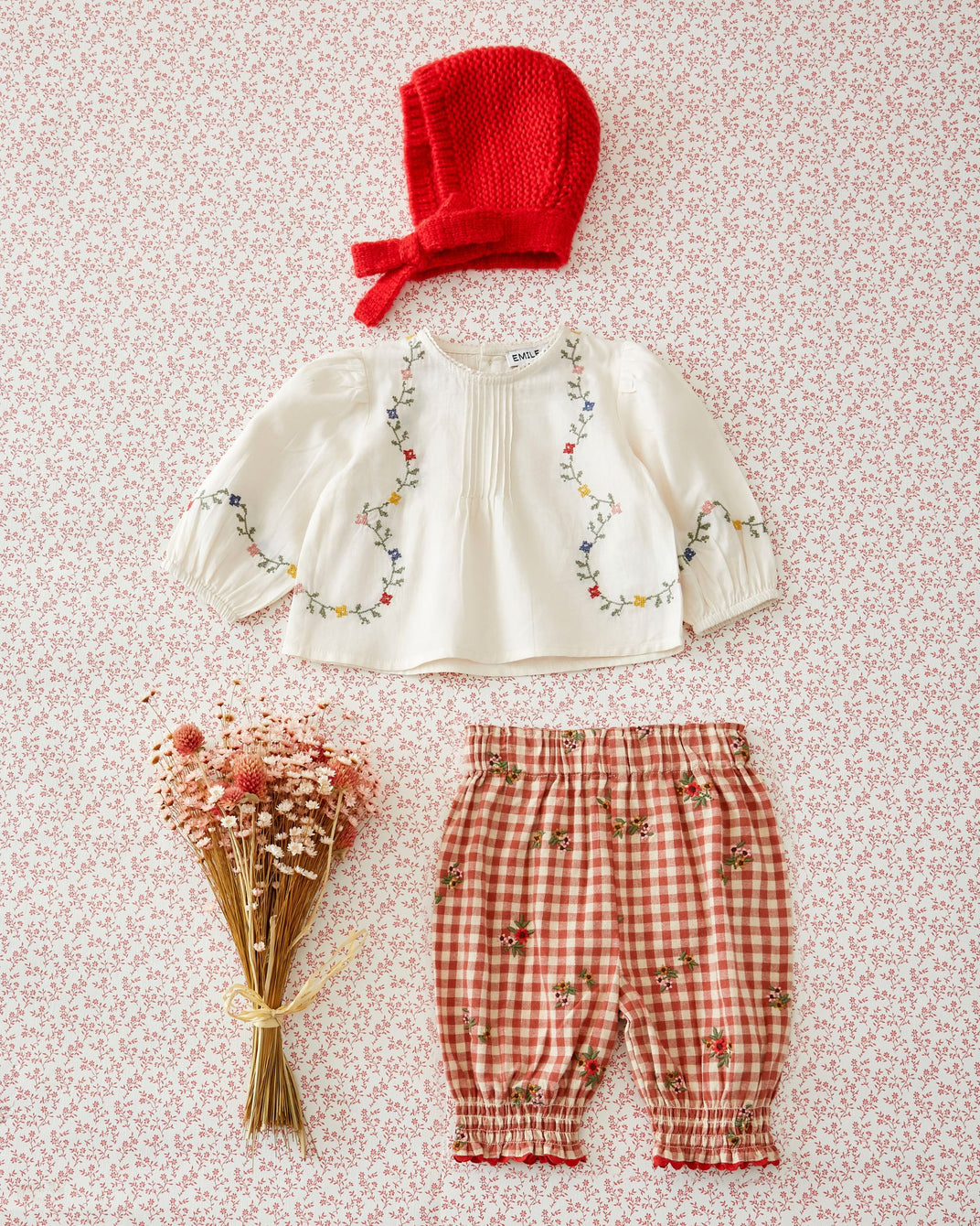 Pantalon bébé - Brodé vichy terracotta