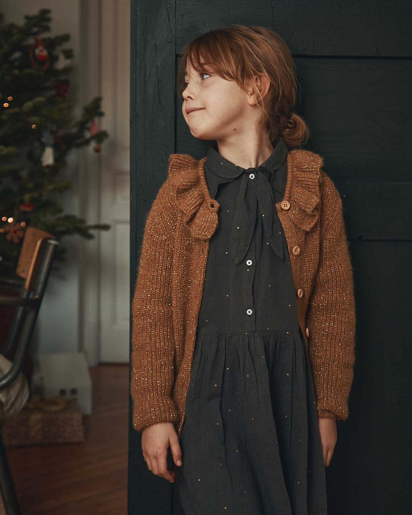 Cardigan collerette lurex marron