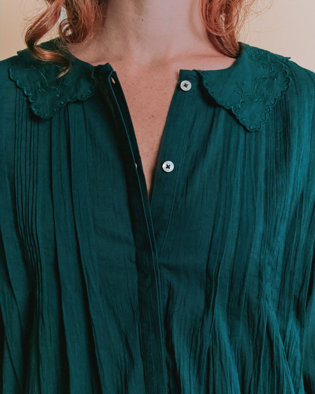 Blouse - Dentelle col brodé foret