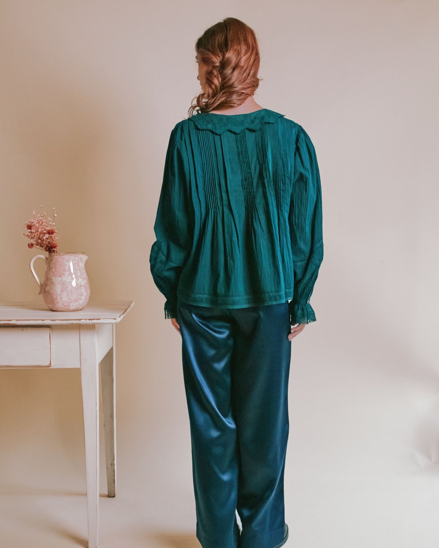Blouse - Dentelle col brodé foret