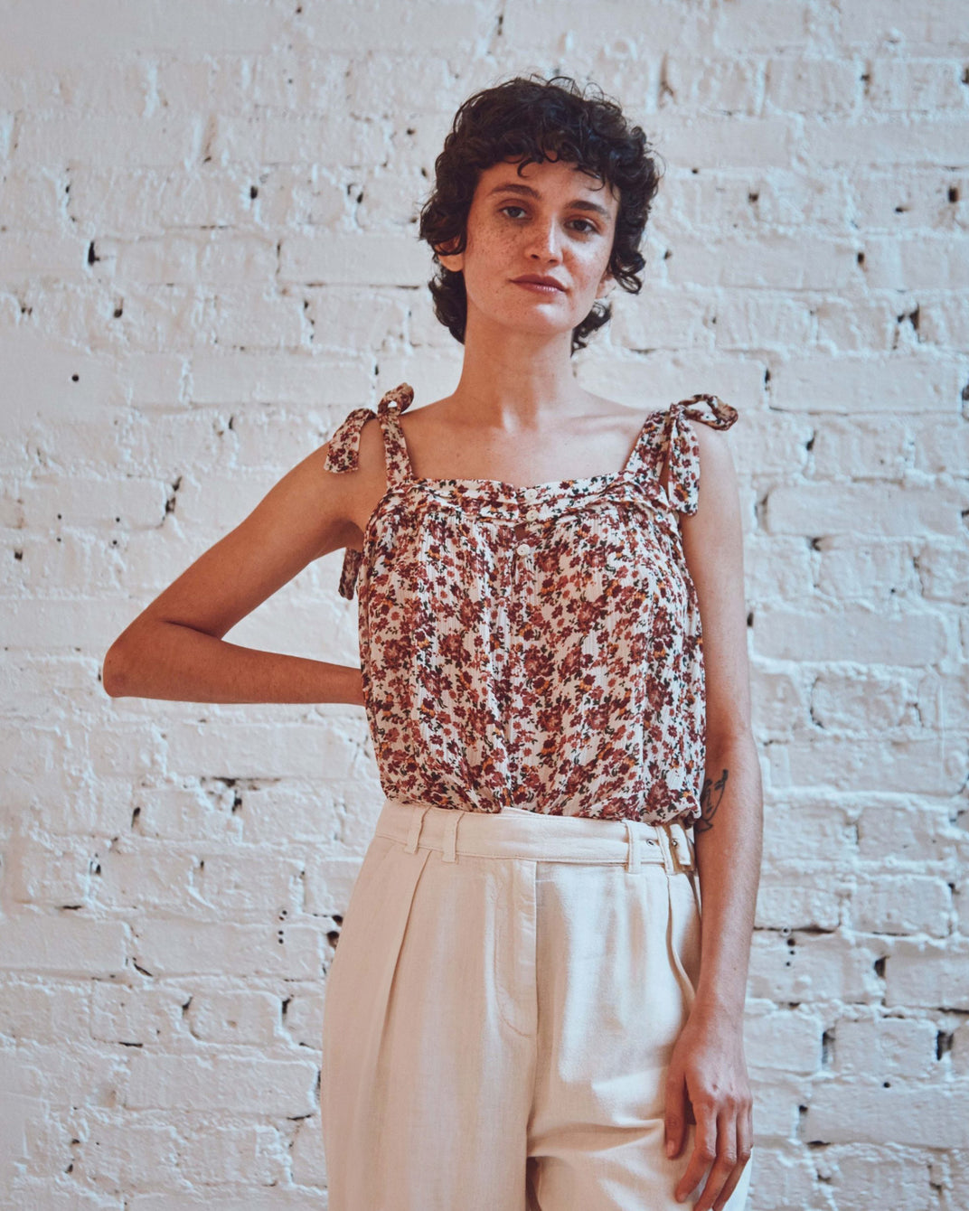 Top - crépon myosotis rose