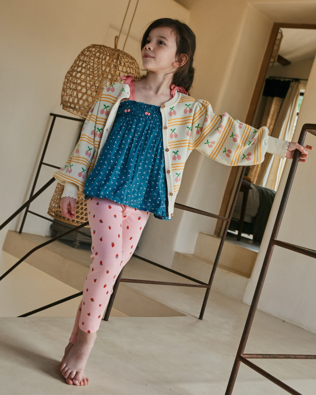 Top - Smocké brodé mini fleurs bleu
