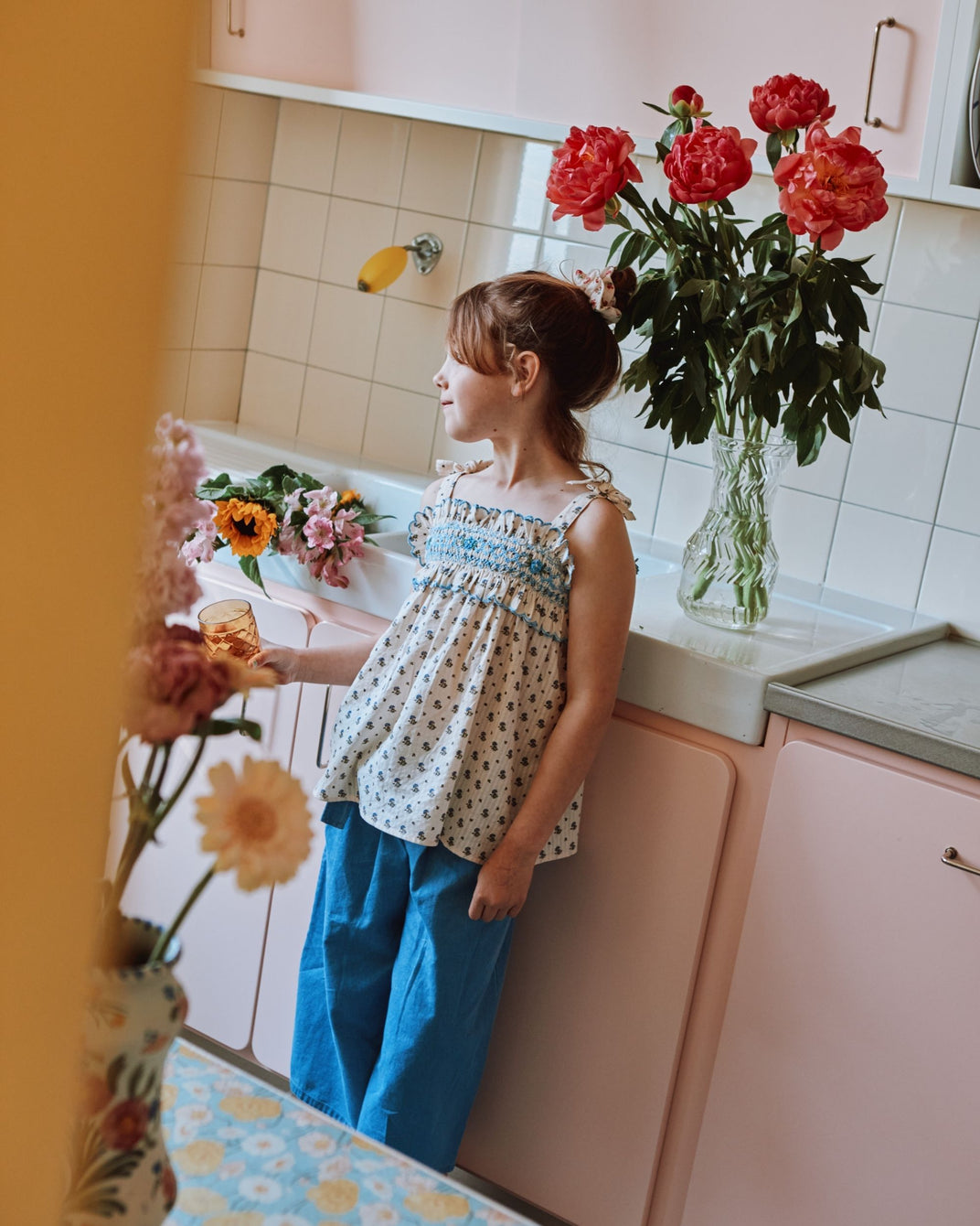 Iris scalloped smocked strappy top